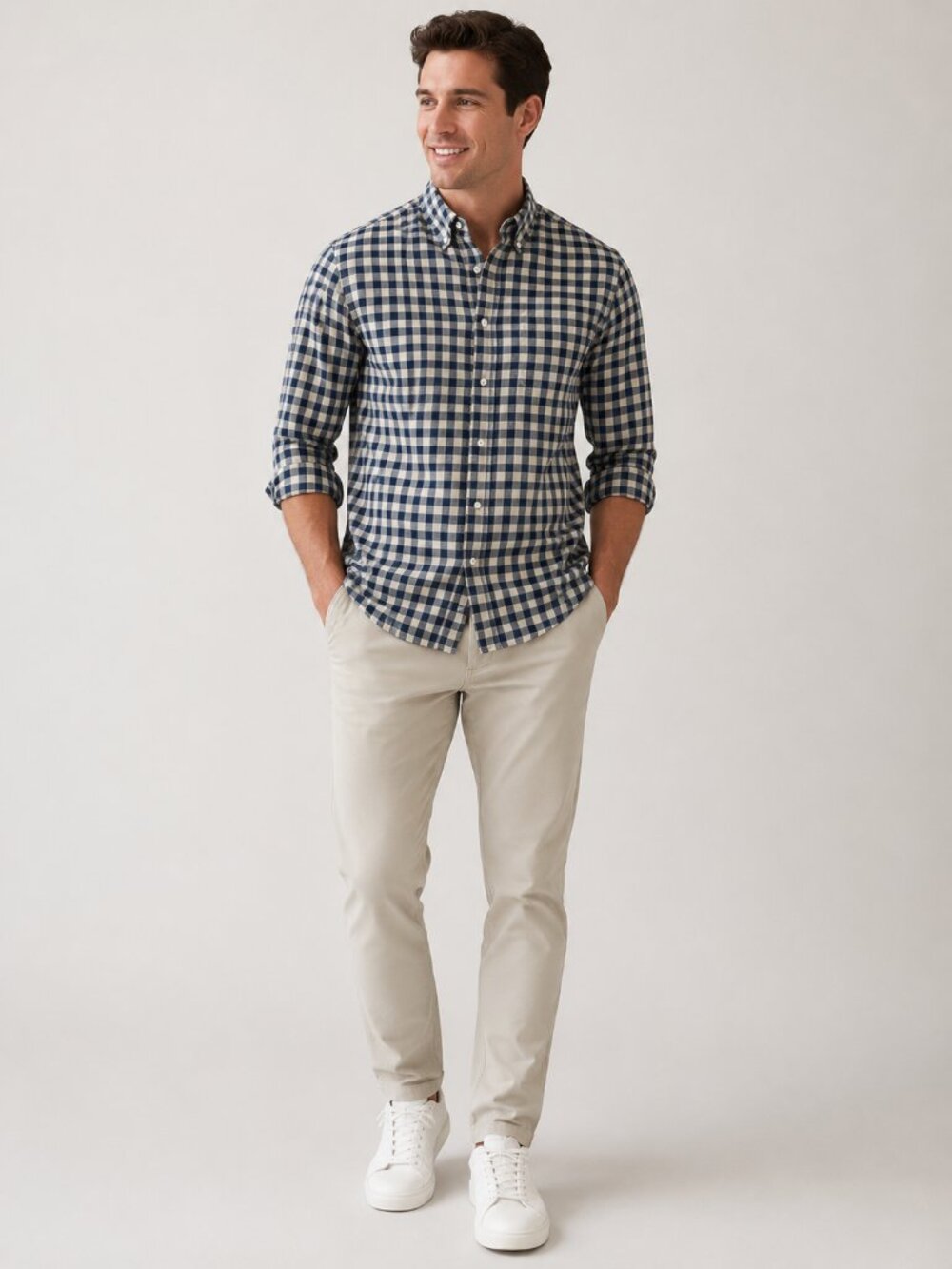 J.Crew Slim Fit Button Down Shirt Small Blue Cream Gingham Plaid Casual